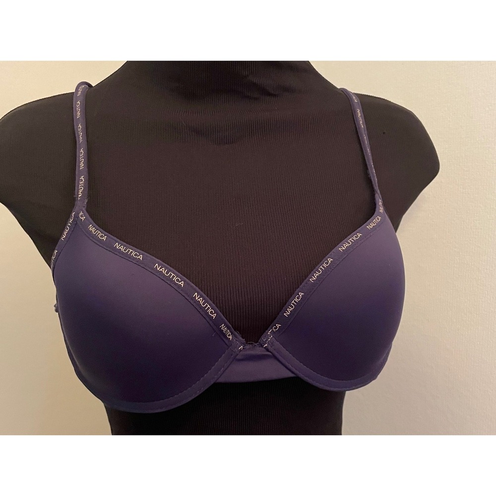 Nautica Intimates Navy Blue Logo Trim Underwire Padded T-Shirt Bra 34B 8393-28